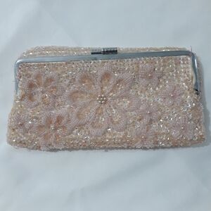 Vintage Beaded Floral Evening Clutch - Blush Pink